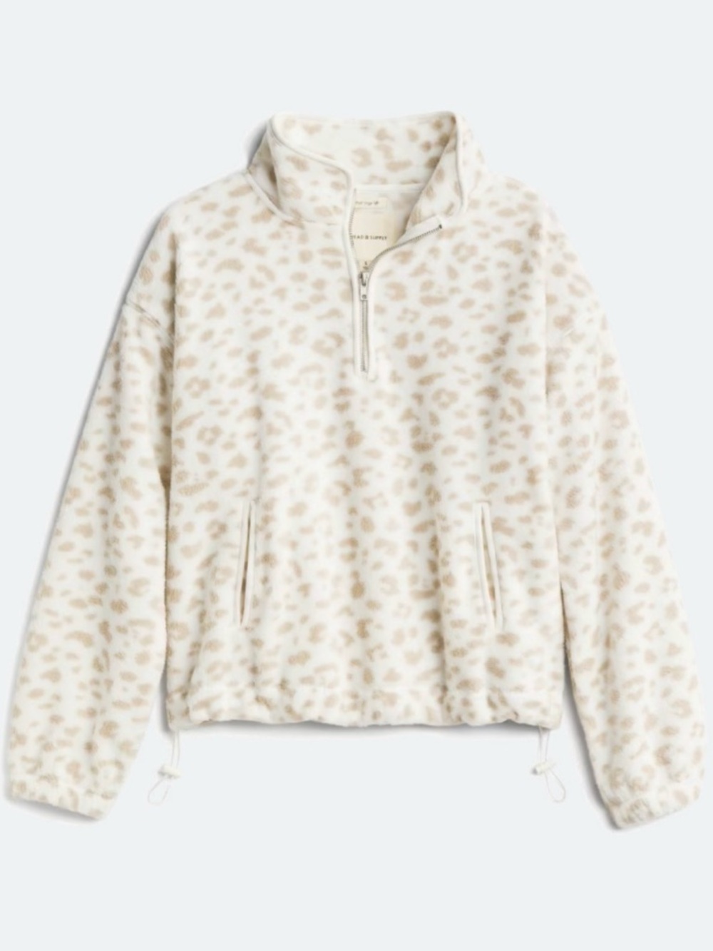 Thread & Supply Cream Sherpa Zip Jacket with Taupe Leopard Print